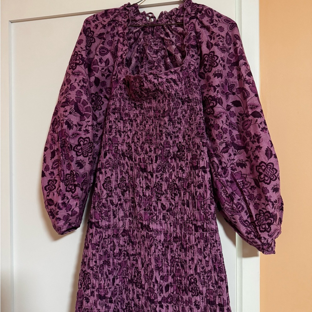 Free People Purple Floral Long Sleeve Dress